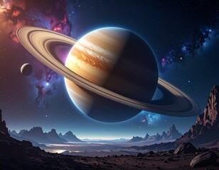 Saturn Rings, Space, Planets, Nebula, Landscape.