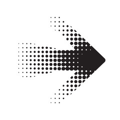 Black and white arrow graphic with halftone effect, isolated on white background technology background