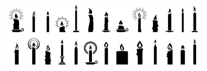 Set candle silhouettes for religion commemorative and party, vector icons 10 eps.