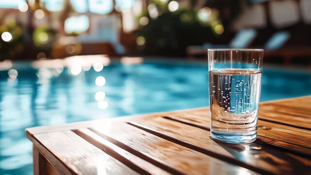 Enjoying a refreshing drink by the serene poolside on a sunny day in a resort
