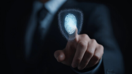 Businessman Using Digital Fingerprint Scan for Secure Access, Corporate Identity Verification and Business Data Protection in Modern Cybersecurity Strategy