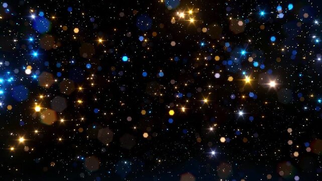 Abstract motion background shining colorfull particles. Shimmering Glittering Particles With Bokeh. Popular, modern, christmas, new year, holiday, wedding background, 2026. 4K loop video animation