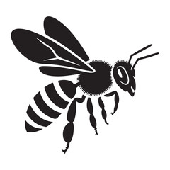 Black silhouette of a bee flying, isolated on white background technology background