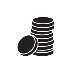 Black silhouette of a stack of coins, representing money and finance, isolated on white background technology background