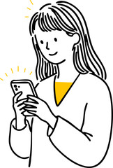 Simple line art illustration of a young woman using a smartphone. Minimal modern style, perfect for apps, technology, social media, communication, and lifestyle designs.