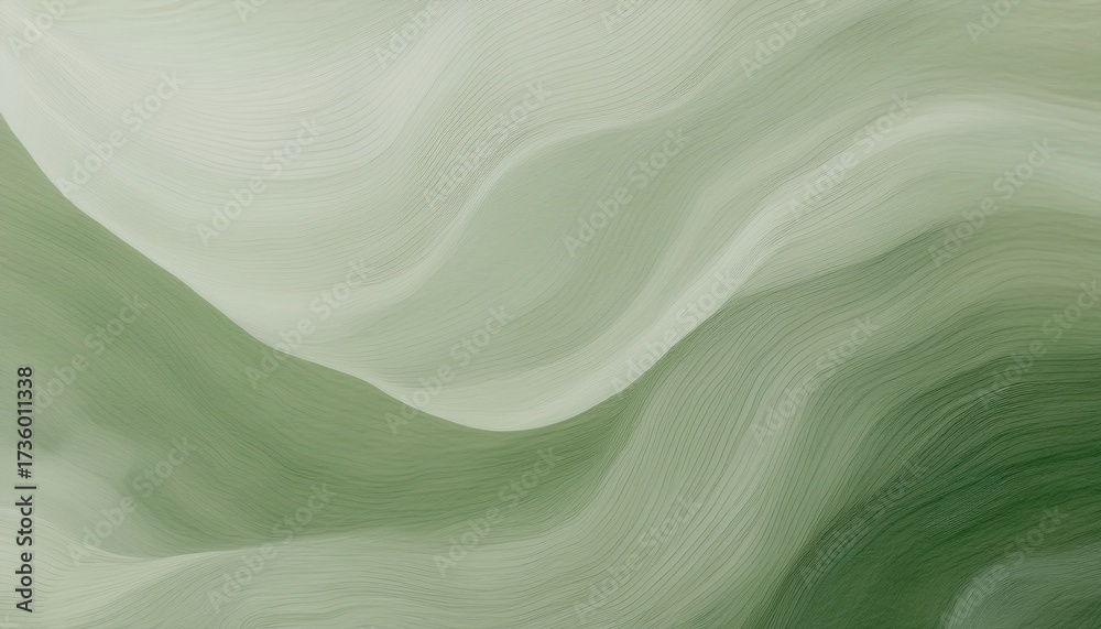 Wall mural abstract green wave texture with flowing contour lines and soft gradient motion creating serene orga