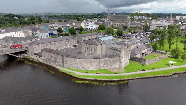 Aerial view of Enniskillen on the banks of Lough Erne in Northern Ireland. Irelands only island town.