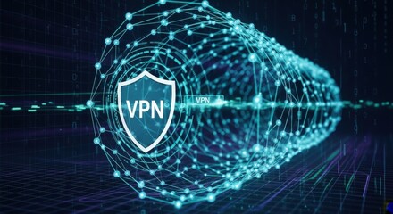 Secure Connection: Illustrating a VPN Shield Over a Network Tunnel