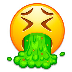 Vomiting Emoji X-shaped eyes spewing bright-green vomit. May represent physical illness or disgust