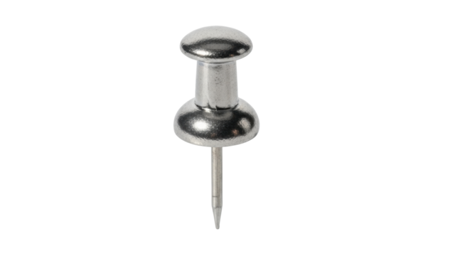 Isolated steel push pin, tack, with smooth rounded head and sharp point for office supplies