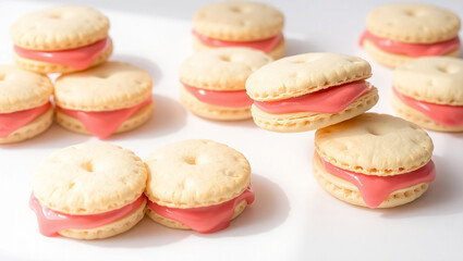 colorful macaroons on white background
