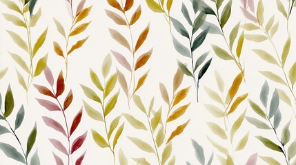 Fototapeta premium Seamless pattern of leaves in different colors. the leaves are arranged in a repeating pattern on a white background.