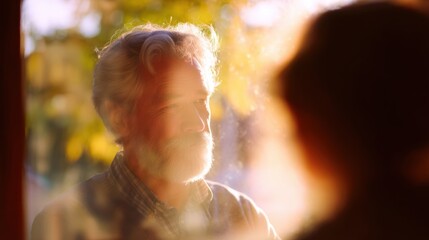 Close-up portrait of an elderly man with a white beard and mustache. he is looking off to the side with a thoughtful expression on his face.
