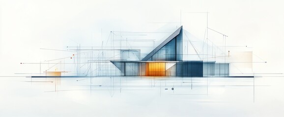Abstract architectural design concept with geometric shapes and modern building elements.