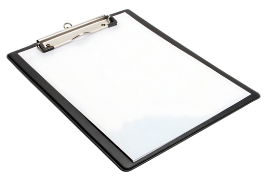 Blank Clipboard with White Paper Ready for Text on transparent background