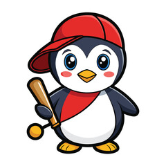 cute penguin wearing santa hat cartoon illustration