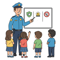 Teaching Firefighter Safety Police Officer Guides Kids with Safety Icons