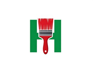 Green "H" monogram with red paintbrush