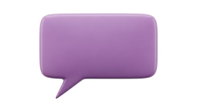Isolated purple speech bubble, 3D talk bubble icon, chatting or commenting concept symbol