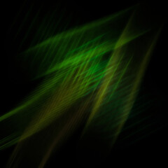 Abstract Green Light Trails With Neon Glow On Black Background For Futuristic Tech And Motion