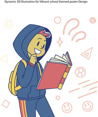 Dynamic 3D Illustration for Vibrant school themed poster Design vector templates