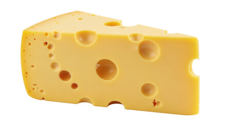 Isolated wedge of Swiss cheese food with holes against a bright background studio shot