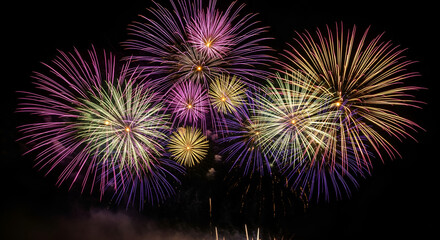 Fototapeta premium Dazzling Chrysanthemum Fireworks Lighting Up the Winter Night Sky during Diwali Festival of Lights