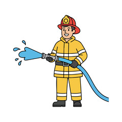 Firefighter with Hose A Cartoon Illustration of Bravery and Service
