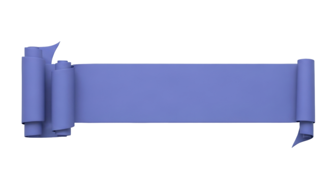 Isolated decorative scroll, blue banner with rolled edges, message or name ribbon element