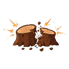 Cartoon broken cricket stumps hit by ball impact, explosion style illustration showing action moment of the game