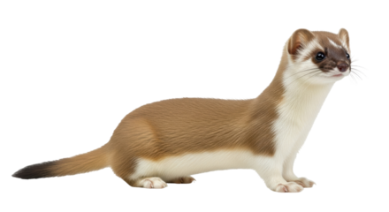 Isolated Stoat in Full Coat Close-Up on Plain Studio Surface, Cute Wild Animal, Mustelidae