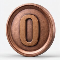 Textured Bronze Coin with Embossed Number Zero copper