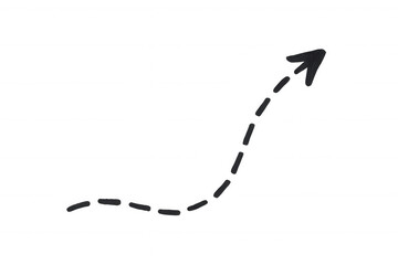 Hand drawn dotted arrow line moving up, illustrating growth, development, and progress on a transparent background
