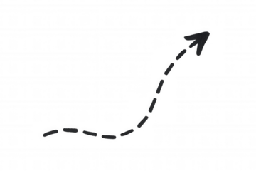 Hand drawn dotted arrow line moving up, illustrating growth, development, and progress on a transparent background