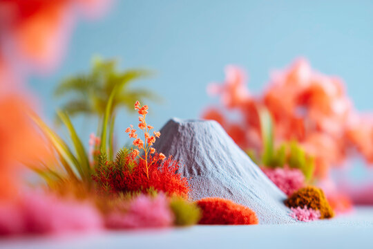 Educational Science Classroom Volcano Model in Gray and Red Tones