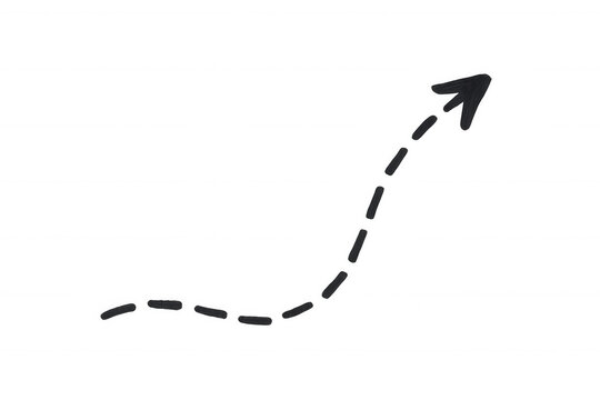 Hand drawn dotted arrow line moving up, illustrating growth, development, and progress on a transparent background