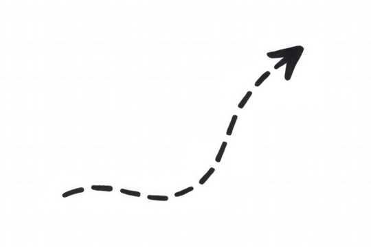 Hand drawn dotted arrow line moving up, illustrating growth, development, and progress on a transparent background