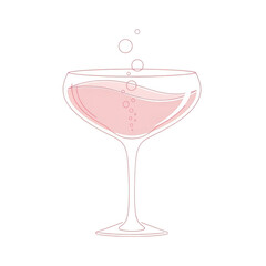 Pink bubbly drink in a coupe glass isolated on transparent background