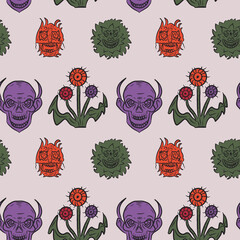 Vibrant Hand-Drawn Pattern for Day of the Dead Celebration Featuring Skulls, Flowers, and Festive Elements Ideal for Various Design Applications
