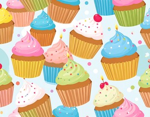 Seamless pattern of colorful cupcakes
