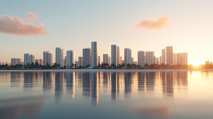 Obraz premium Wide panoramic shot of Smart Flood Barrier integrated with coastal city resilience infrastructure, green urban design. 