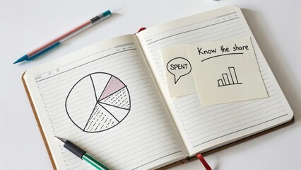 Open Notebook Displaying Hand Drawn Pie Chart and Notes