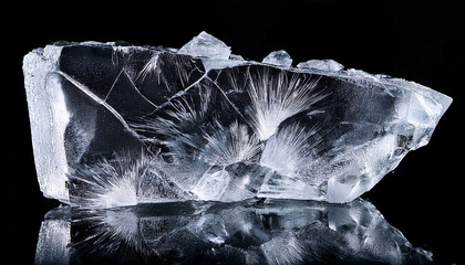 Broken Ice Crushed Textured Ice With Cracks On A Black Background Close Up