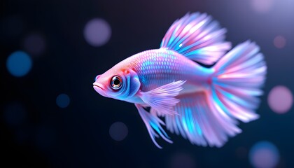 Fototapeta premium Colorful betta fish swimming gracefully in dark water symbolizing aquatic beauty, exotic pets, and underwater elegance. 