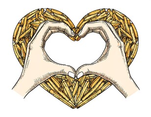 Heart Shape Made of Bamboo Sticks with Hands.