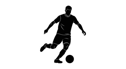 Dynamic silhouette of a soccer player kicking the ball with power and precision for sports advertising or design projects, showcasing athletic skill