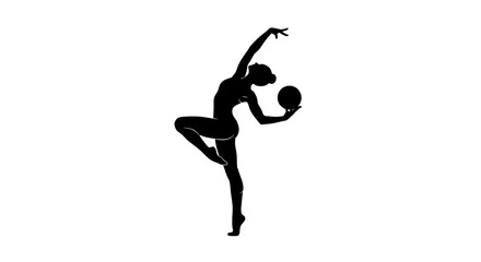Elegant silhouette of a rhythmic gymnast performing with a ball, expressing grace and athleticism, perfect for dance studios and sports publications