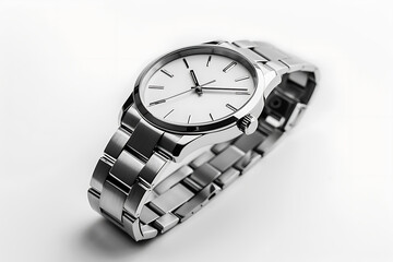 メタルブレスレットを備えた高級感のあるシルバー腕時計の詳細写真