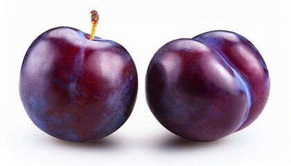 Two Fresh Dark Purple Plums Isolated On Transparent Background