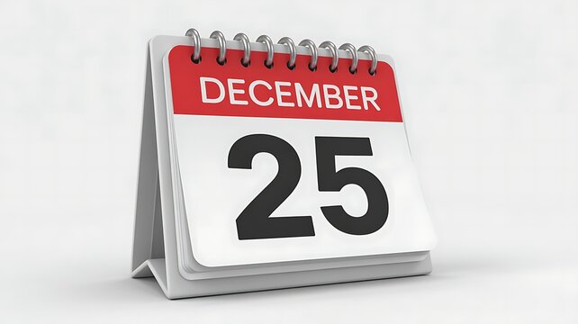A close up of a desk calendar showing the date december 25th highlighting christmas day for holiday planning and celebrations